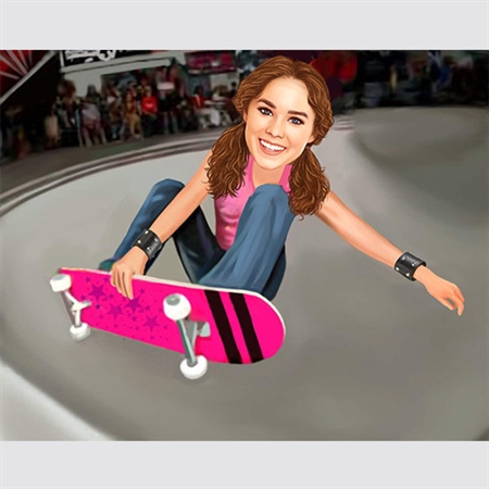 Skateboarding Girl Caricature from Photo - myDaVinci